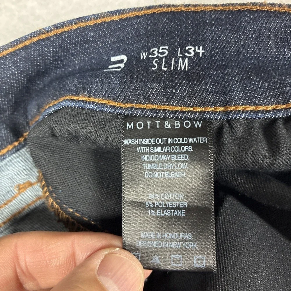 Mott & Bow Slim Wooston Jeans Mens 35x34 Blue Dark Slim Straight Stretch Denim